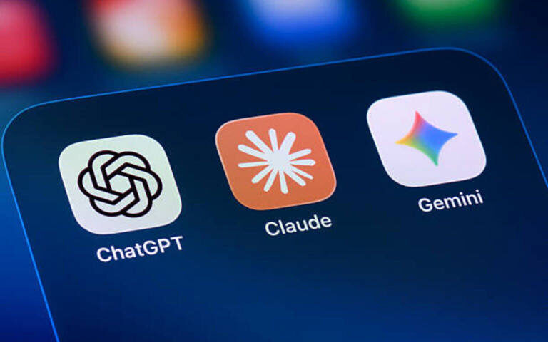 Article Image - Best AI Tools Three app icons on a device screen: ChatGPT, Claude, and Gemini.