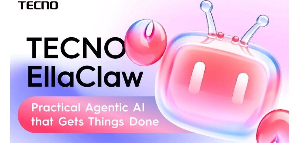 Article Image - Best AI Tools TECNO EllaClaw hero image with a glossy pink robot illustration, gradient purple-pink background, and the tagline 'Practical Agentic AI that Gets Things Done'.