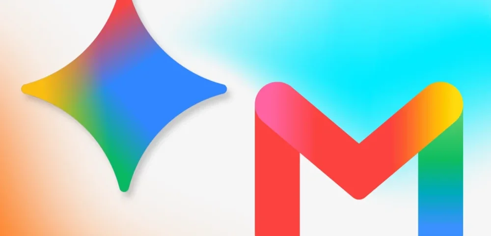 Article Image - Best AI Tools Abstract gradient illustration with a multicolored star shape on the left and the colorful Gmail 'M' logo on the right.